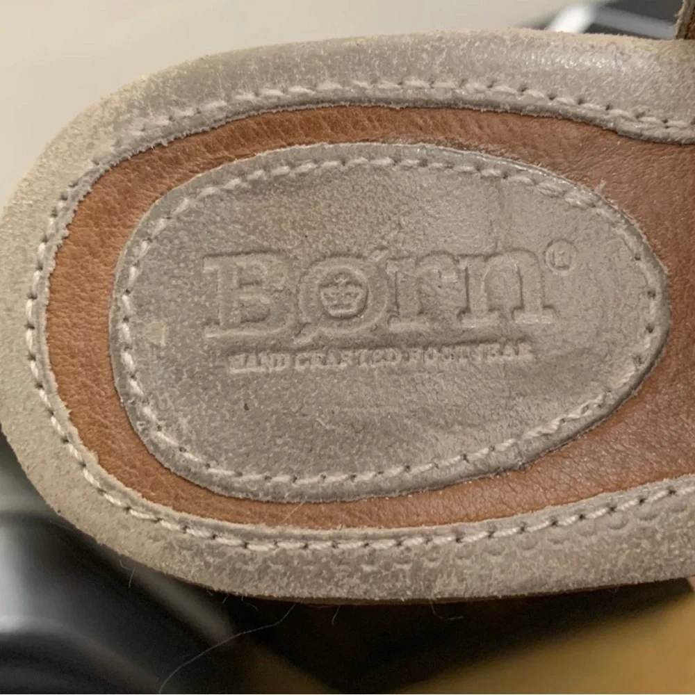 Born Margrit Women’s Sz 8.5 Taupe Suede Booties Open Slingback Buckle Heels Shoe
